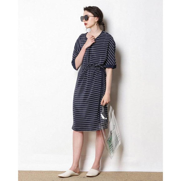 CAARA Lorna Stripe Adjustable Waist Midi Dress - Picture 2 of 8